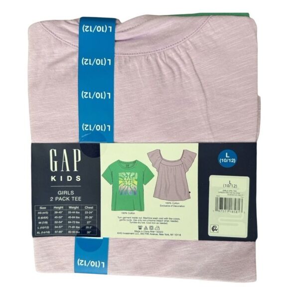 GAP Kids Girls 2 Pack T-shirts Green and Purple  Large 10/12 Green Orchid Bloom - Picture 2 of 5